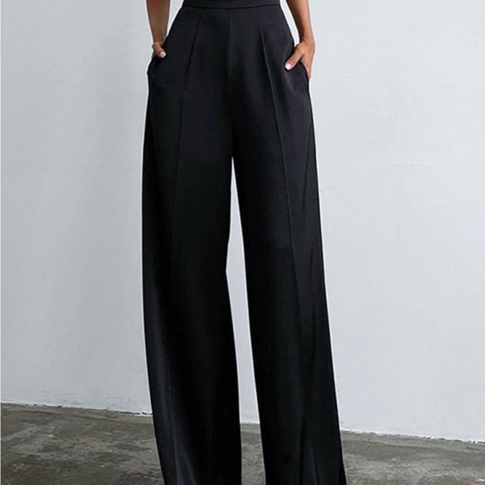Commense Black Wide-Leg High-Waisted Pants
